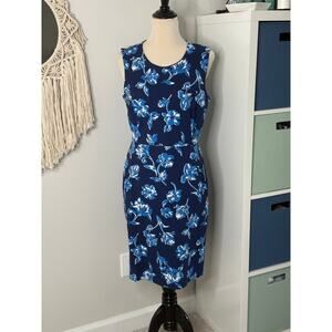 Lands' End Women's Blue Floral Sleeveless Tank Sheath Dress 14